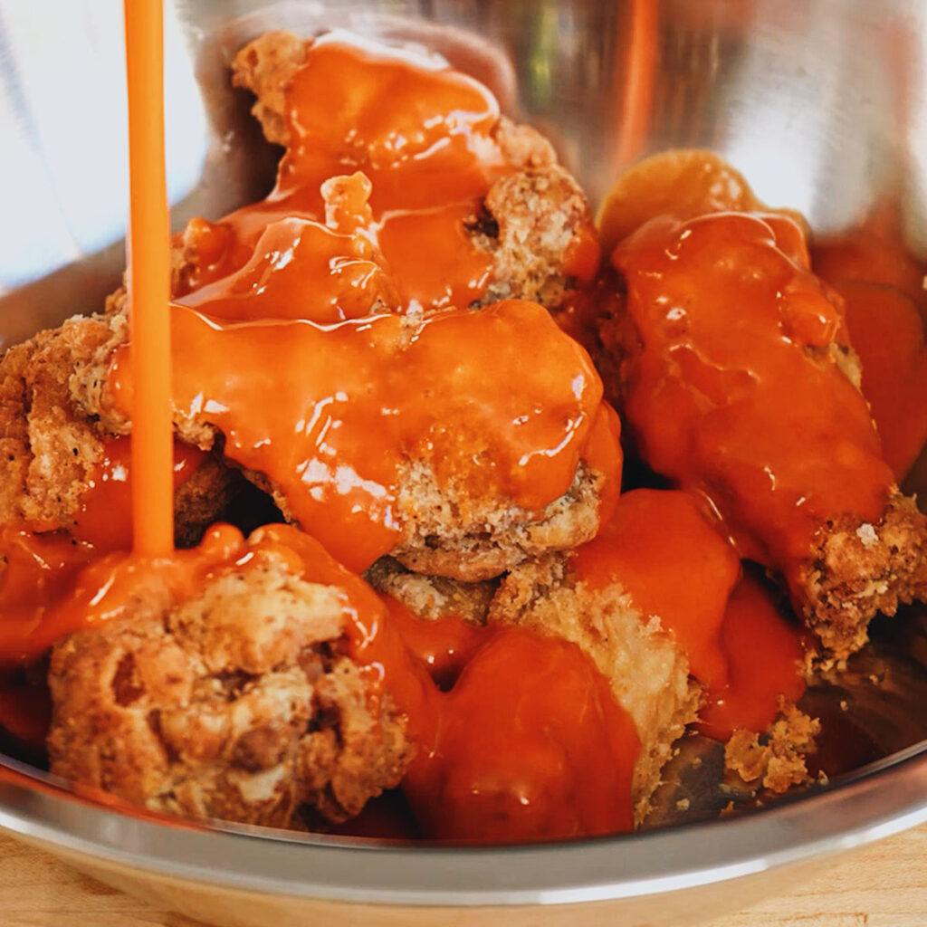 Pickle Brined Chicken Wings with buffalo sauce