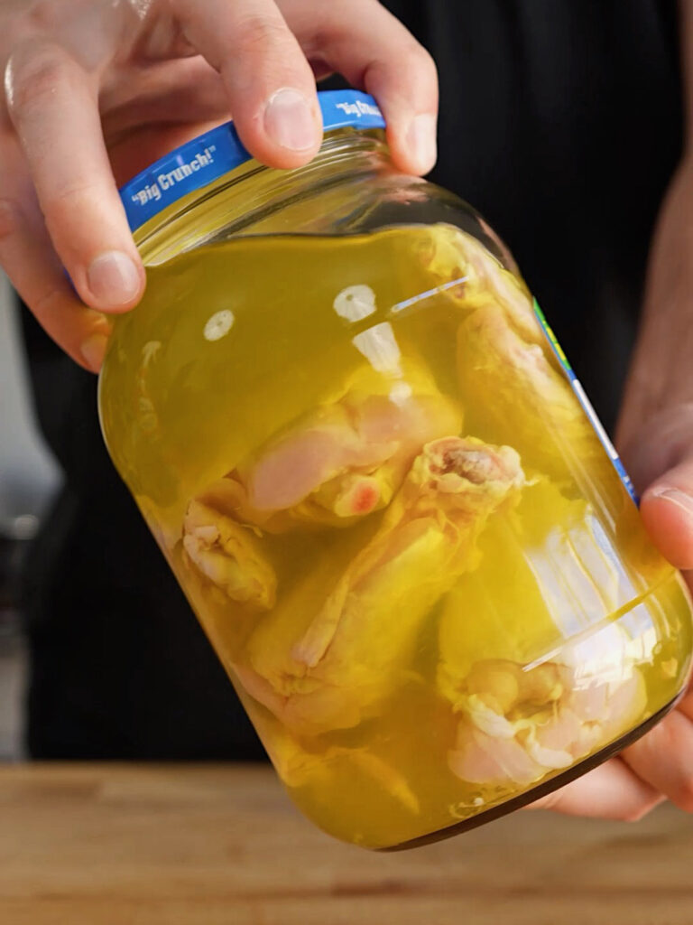 Pickle Brined Chicken Wings in a jar