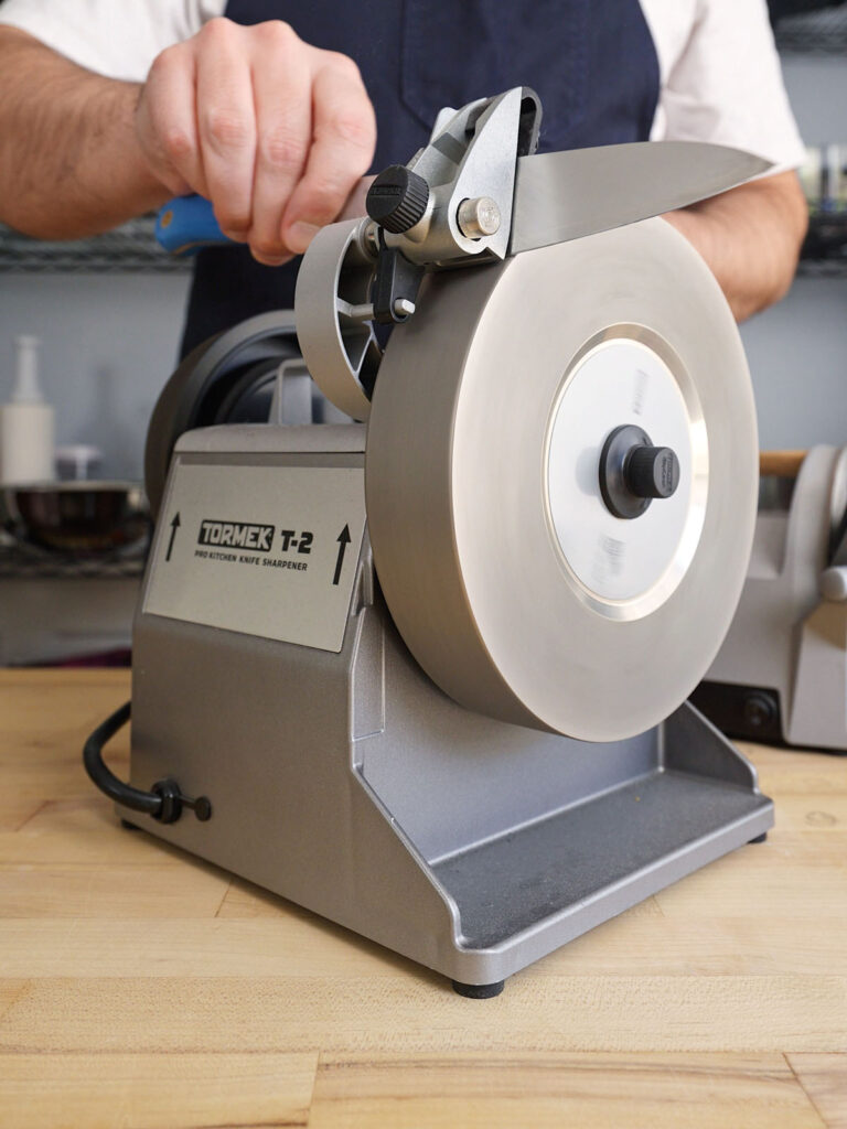 Cook using a Tormek T-2 pro commercial knife sharpening machine